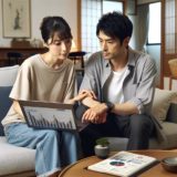 投資について話し合う日本人の夫婦byAI